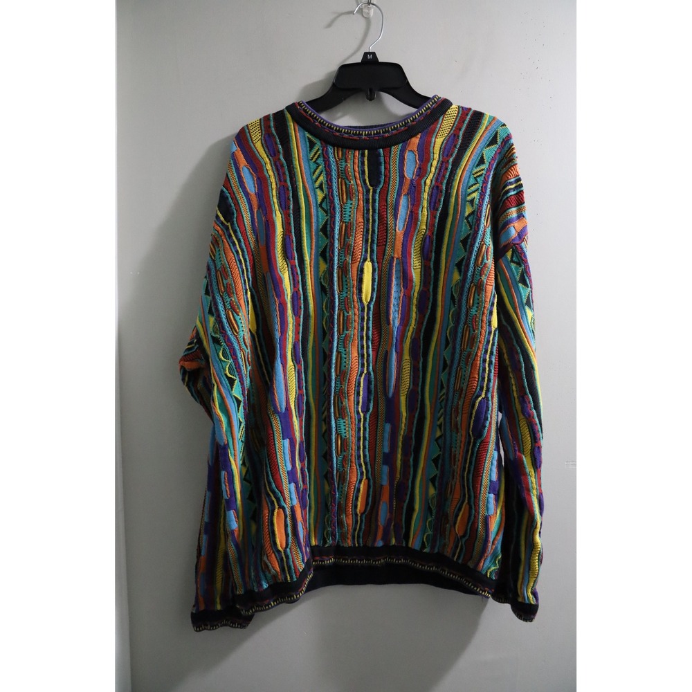 Tosani Mens 3D Knit Sweater Multi-Color Textured Abstract Crewneck Canada Made